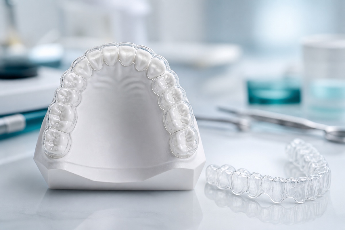 Thin custom whitening tray on a dental model