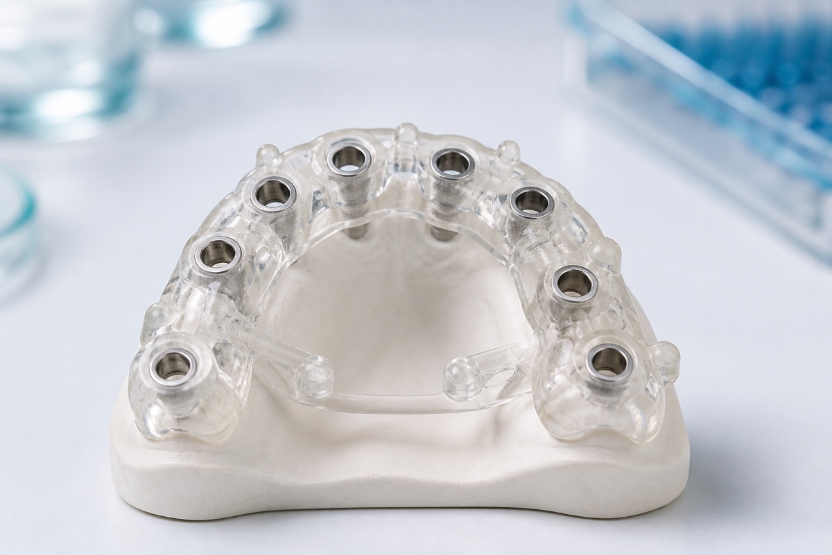 Full-arch implant surgical guide with multiple drill sleeves