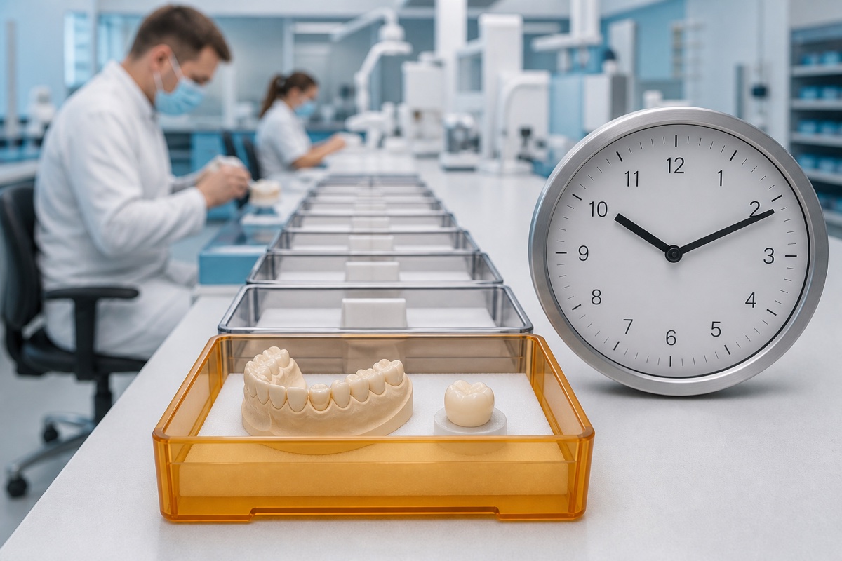 Priority dental laboratory case prepared for rush turnaround