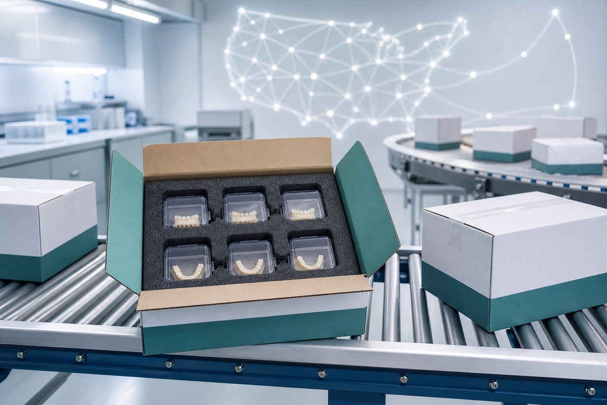 Protected dental laboratory case prepared for nationwide delivery